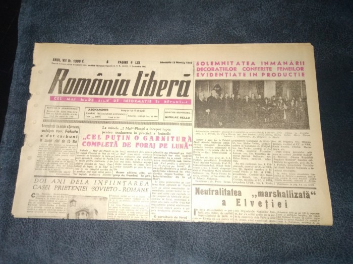 ZIARUL ROMANIA LIBERA 12 MARTIE 1949
