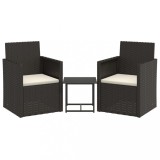Cumpara ieftin Set mobilier de exterior cu perne, 3 piese, negru, poliratan
