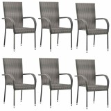 VidaXL Scaune de exterior stivuibile, 6 buc., gri, poliratan 310088