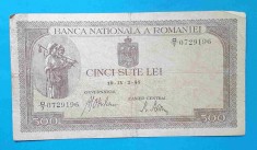Bancnota veche perioada regala - 500 Lei Aprilie 1941, filigran vertical foto
