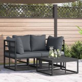 Cumpara ieftin Set de canapele pentru grădină cu pernă 3 pcs Negru Aluminiu