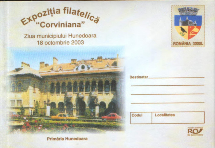 Intreg pos plic nec 2003 - Expozitia filatelica &quot;Corviniana&quot;