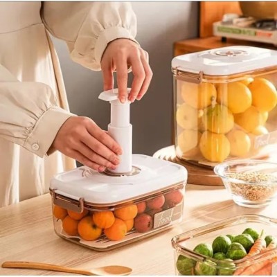 Cutie alimentara vidat cu pompa, capacitate 2.7 L, din ABS, cu capac, alb foto