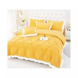 Cumpara ieftin Lenjerie de Pat din Catifea, pentru Pat Dublu, 4 Piese, Galben cu Margine Alba - FR145