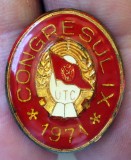 I.982 INSIGNA ROMANIA UTC CONGRESUL IX 1971 h23mm, Romania de la 1950