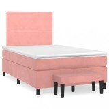 Cumpara ieftin Pat box spring cu saltea, roz, 120x200 cm, catifea