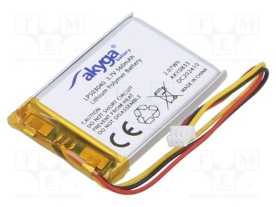 Acumul: Li-Po 3,7V 560mAh cabluri,contector MOLEX 51021-0300 foto