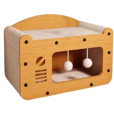 Calcus Mercaton pentru Pisicute cu Centru de Joaca si Spatiu de Zgariat, Materiale Ecologice, 56x30x30 cm, Maro foto