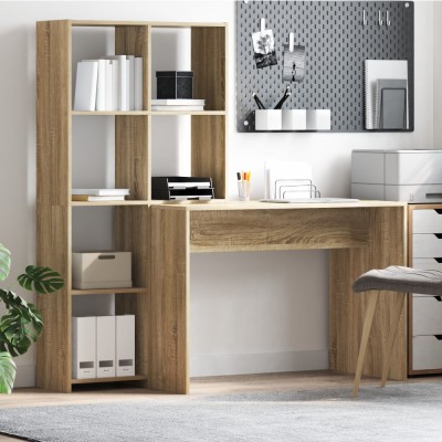 vidaXL Birou cu raft Stejar sonoma 138.5 x 55 x 143 cm Lemn compozit foto
