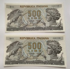 Italia - 500 Lire 1966 B - Serii consecutive