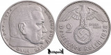 1938 F, 2 Reichsmark - Paul von Hindenburg - Al Treilea Reich (Germania nazistă), Europa, Argint