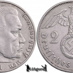 1938 F, 2 Reichsmark - Paul von Hindenburg - Al Treilea Reich (Germania nazistă)