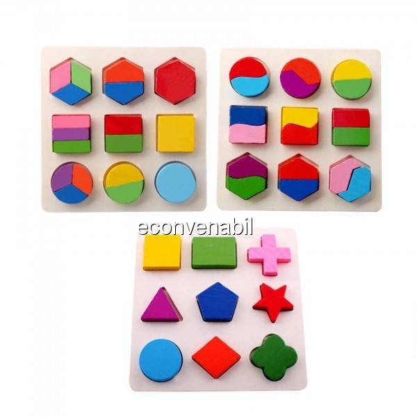 Puzzle 3D Educativ Copii o Plansa Forme Geometrice din Lemn Puzzle 3D Educativ Copii o Plansa Forme Geometrice din Lemn