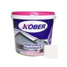 Tencuiala decorativa siliconata Kober Profesional, 1.5 mm, structurata, aspect scoarta de copac, alb, interior / exterior, 25 kg