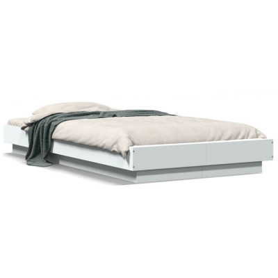 vidaXL Cadru de pat cu lumini LED, alb, 90x190 cm, lemn prelucrat foto