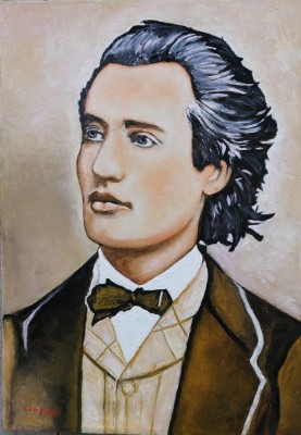 Tablou Mihai Eminescu semnat Cimpoesu. foto