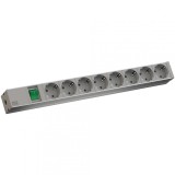 Bachmann, PDU 8 prize Schuko, 1U, impamantare, intrerupator, 2 metri, RAL 7035, Aluminiu