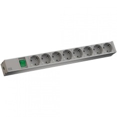 Bachmann, PDU 8 prize Schuko, 1U, impamantare, intrerupator, 2 metri, RAL 7035, Aluminiu