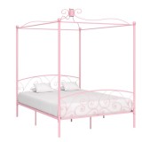 Cumpara ieftin Cadru de pat cu baldachin, roz, 180 x 200 cm, metal