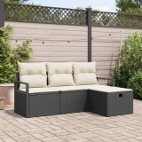 Set de canapele de grădină vidaXL 4 Piese cu Perne Negru Ratan Poliester
