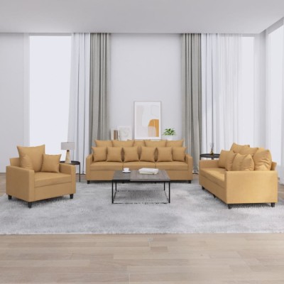 vidaXL Set de canapele cu perne, 3 piese, maro, catifea 3201687 foto