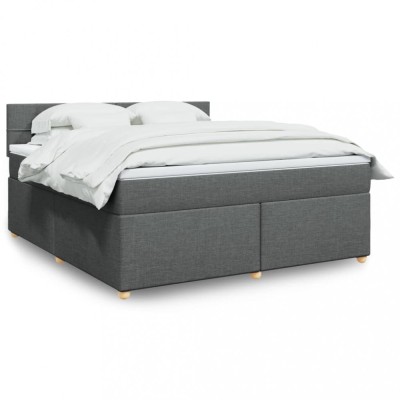 vidaXL Pat box spring cu saltea, gri &amp;icirc;nchis, 180x200 cm, textil 3289060 foto