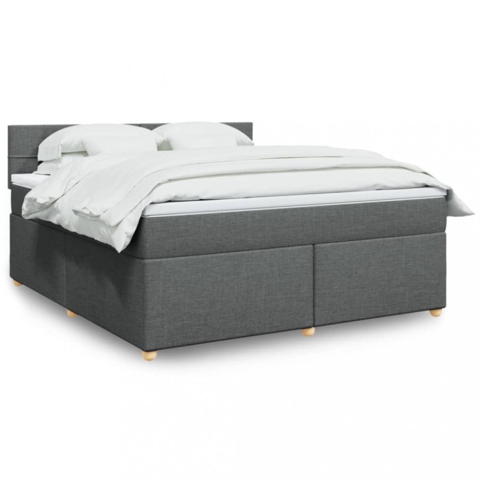 vidaXL Pat box spring cu saltea, gri &icirc;nchis, 180x200 cm, textil 3289060
