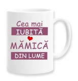 Cana alba personalizata &quot;Cea mai iubita mamica din lume&quot;, INOVATIX&reg;. 330ml, Oem