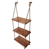 Raft suspendat din lemn de pin ars si sfoara, 3 polite handmade &ndash; rustic &amp; decorativ