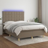 Cumpara ieftin Pat cu arcuri, saltea și LED, gri taupe, 140x200 cm, textil
