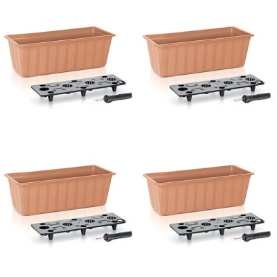 Set 4 jardiniere decorative cu sistem de irigare, 11 L, 60x18x14 cm, maro, Prosperplast foto