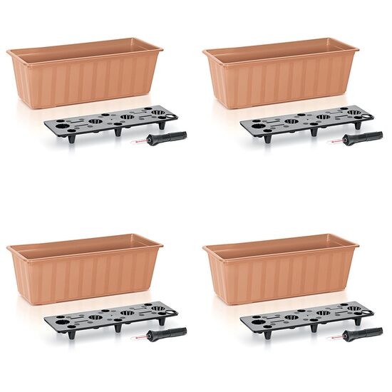 Set 4 jardiniere decorative cu sistem de irigare, 11 L, 60x18x14 cm, maro, Prosperplast