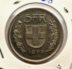 Elvetia 5 Francs 1977 moneda din nichel km # 40 a tiraj mic rara