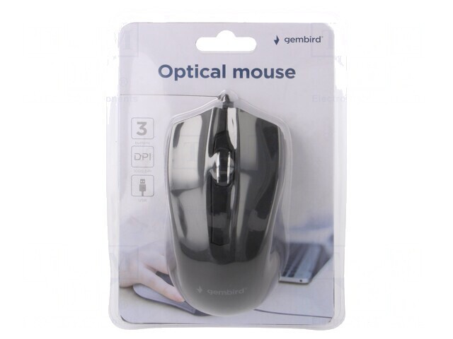 Mouse optic negru USB cu cablu 1.35m și 3 butoane