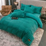 Lenjerie de pat dublu cocolino,4 piese.cearceaf cu elastic,,dungi 5cm, turcoaz-A958