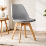 Scaun Artool Mark gri living bucatarie picioare lemn natur design scandinav sezut polipropilena perna piele ecologica