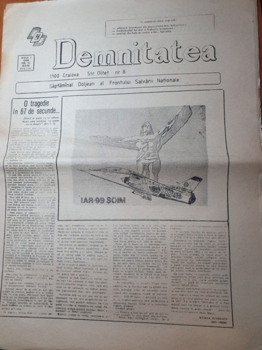ziarul demnitatea iulie 1990-saptamanal doljean al frontului salvarii nationale