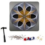 Cumpara ieftin Tablou String Art negru 40 x 40 cm, model geometric cu fire alb-auriu, decoratiune moderna pentru perete, kit creativ cu accesorii
