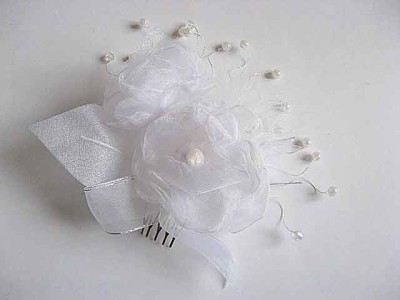 Pieptene nunta organza si perle artificiale cod model 23249 foto