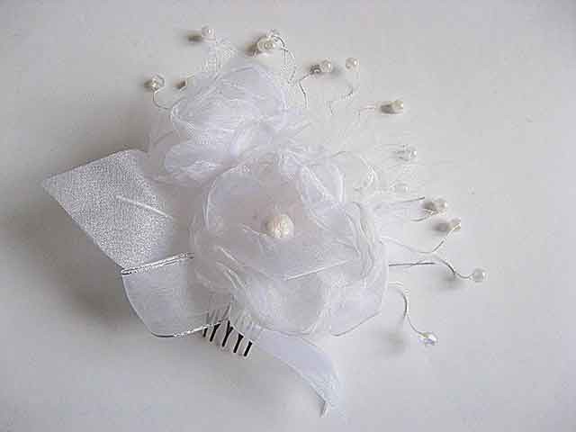 Pieptene nunta organza si perle artificiale cod model 23249