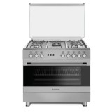 Aragaz gaz 90 cm Prato Inox Studio Casa, 5 zone de gatit, Gaz, Wok, Cuptor gaz, Rotisor, Timer mecanic, Grill electric, Gratar fonta, Aprindere electr