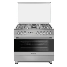 Aragaz gaz 90 cm Prato Inox Studio Casa, 5 zone de gatit, Gaz, Wok, Cuptor gaz, Rotisor, Timer mecanic, Grill electric, Gratar fonta, Aprindere electr