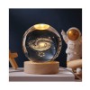 Sfera decorativa din sticla 3D Galaxie, baza din lemn, 7 culori diferite si cablu USB