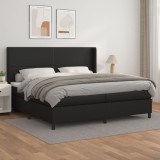 Cumpara ieftin Pat box spring cu saltea, negru, 200x200 cm, piele ecologică