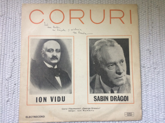 Ion Vidu / Sabin Dragoi &lrm;Coruri disc vinyl lp muzica clasica corala EXE 0925 VG+