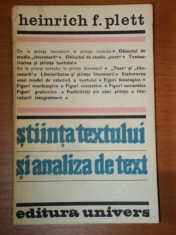 STIINTA TEXTULUI SI ANALIZA DE TEXT - HEINRICH F. PLETT 1983 foto