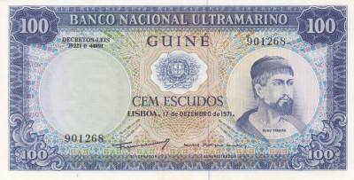 Bancnota Guineea Portugheza ( Guineea Bissau ) 100 Escudos 1971 - P45 UNC foto