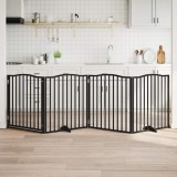 vidaXL Poartă c&acirc;ini pliabilă cu ușă 4 panouri negru, 320 cm, lemn plop 352227