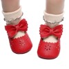 Pantofiori eleganti pentru bebelusi rosii cu fundita si perforatii florale, Superbaby