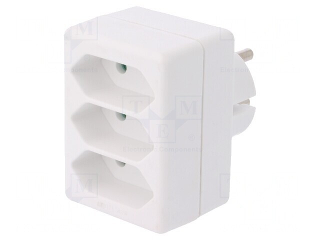 Conector alimentare AC splitter 2P alb rotund/plat